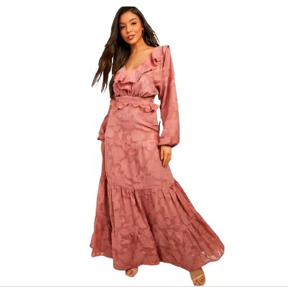 Boohoo Dresses & Skirts - BOOHOO Dusty Pink Long Sleeve Boho Frill Detail Maxi Dress Size US 10